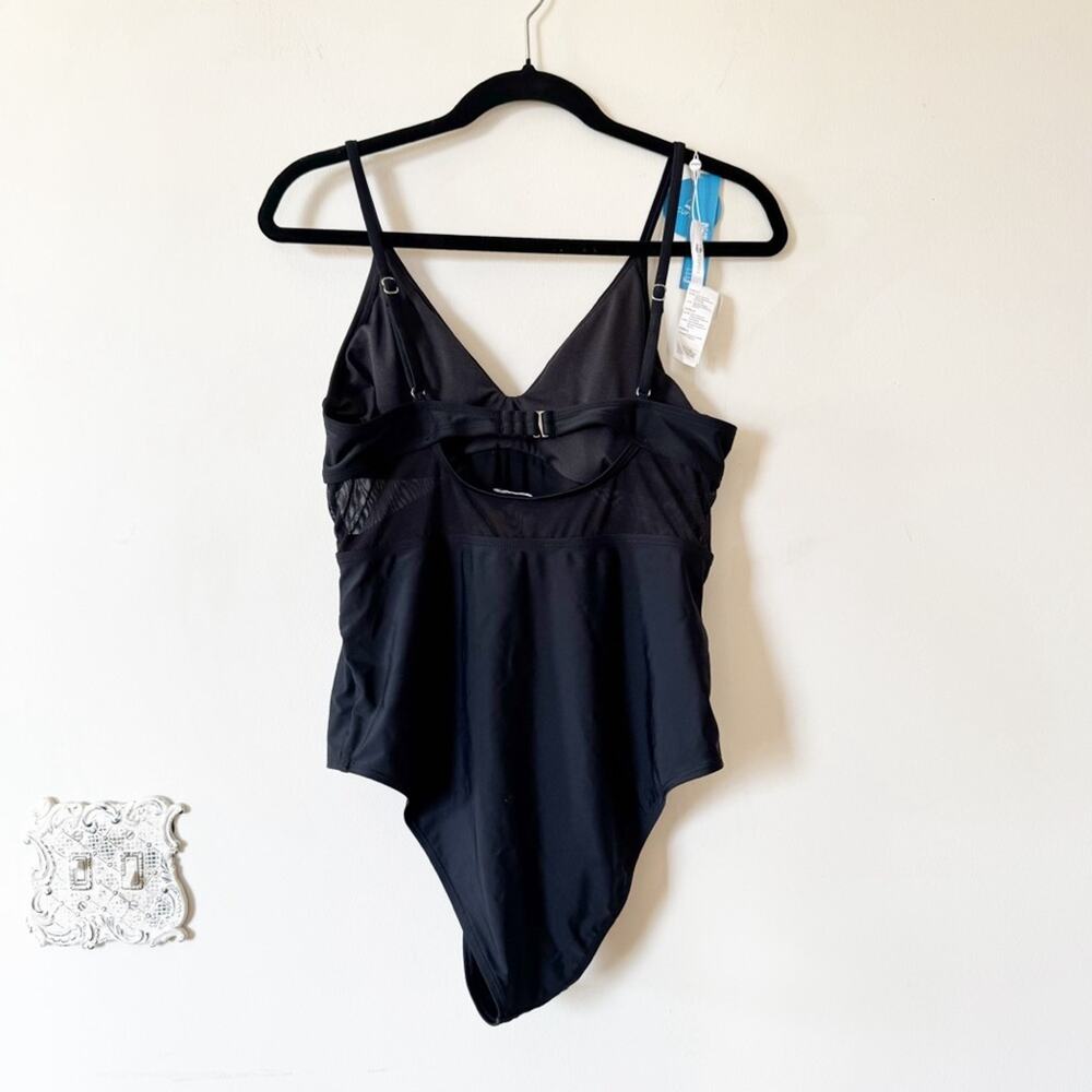 NWT Cupshe Black Mesh Criss Cross One Piece Swimsuit L - Picture 5 of 11